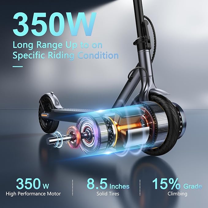 VOLPAM Electric Scooter, 350W/500W Powerful Motor, 8.5"/10" Solid Tires, 19/21Mph, 28/23/21/16 Miles Max Range, Dual Braking