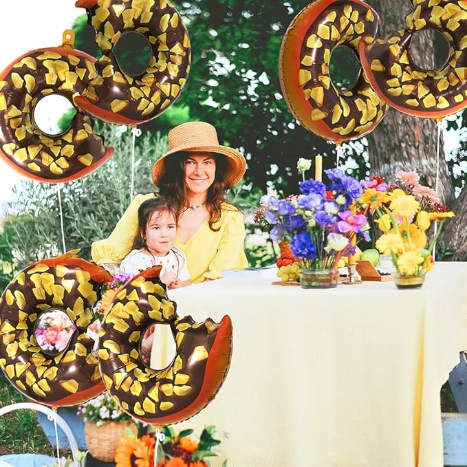 Big Chocolate Donut Balloon Donut Time Decoration For Birthday Baby Shower Wedding Holiday Hawaiian Tropical Grow Up, 6 Pack Sweet Candy Nut Doughnut Balloons Sweet Cake Sweetmeat Candy Party Supplies