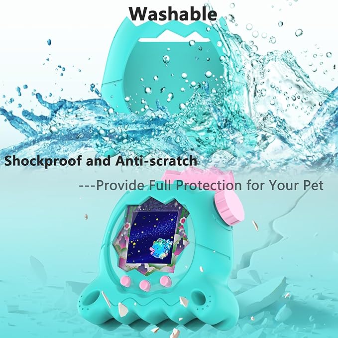 JCHPINE Hard Case and Silicone Cover for Tamagotchi Paradise Electronic Pet, Protective Cases for Tamagotchi Paradise with Screen Protector and Lanyard (Jade Forest)