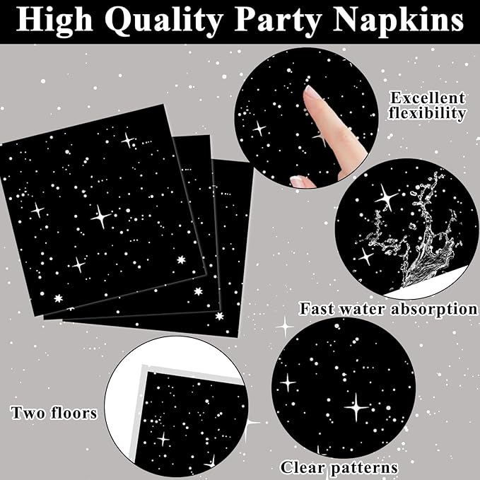 Qyeahkj 100Pcs Stars Birthday Party Decorations Galaxy Plates and Napkins Space Theme Paper Plate Supplies for Outer Spaces Disposable Tableware Set Baby Shower Night Sky Decor for 25 Guests