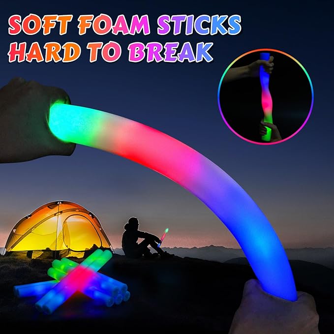 70 PCS LED Foam Glow Sticks Bulk, Glow in the Dark Party Supplies with 3 Modes Colorful Flashing, Foam Light Up Sticks for Wedding,Birthday,Neon Party,Carnival,Concert,New Year