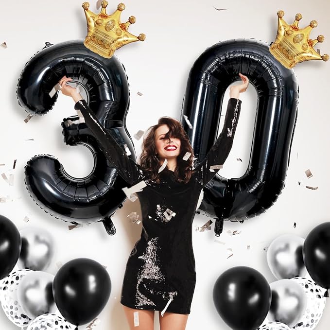 40 inch Large Black 45 Balloon Number with Gold Crown Balloons 45th Birthday Big Foil Mylar Helium Balloon for Women Man 45th Birthday Anniversary Decorations Supplies Favors(Number 45 Balloons）
