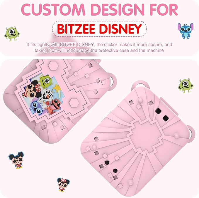 Silicone Case for Bitzee Disney Interactive Toy, Anti-Scratch, Washable, Shockproof Silicone Protective Cover for Bitzee Disney Interactive Toy Accessories with Lanyard - Pink