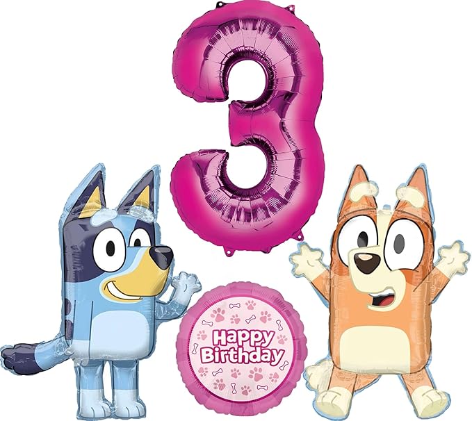 Bluey and Bingo Girl 3rd Birthday Party Supplies Foil Balloon Bouquet Decorations