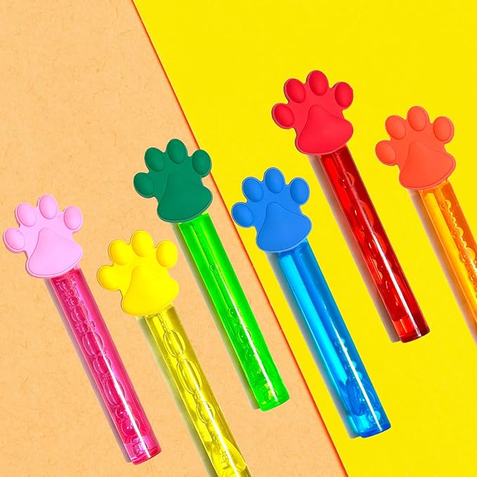 Paw Party Favors,24Pcs Paw Print Bubble Wands for Kids,Cute Bubble Wand for Pet Dog Puppy Cat Birthday Party Supplies,Classroom Prizes Pinata Goodie Bag Stuffers Gifts