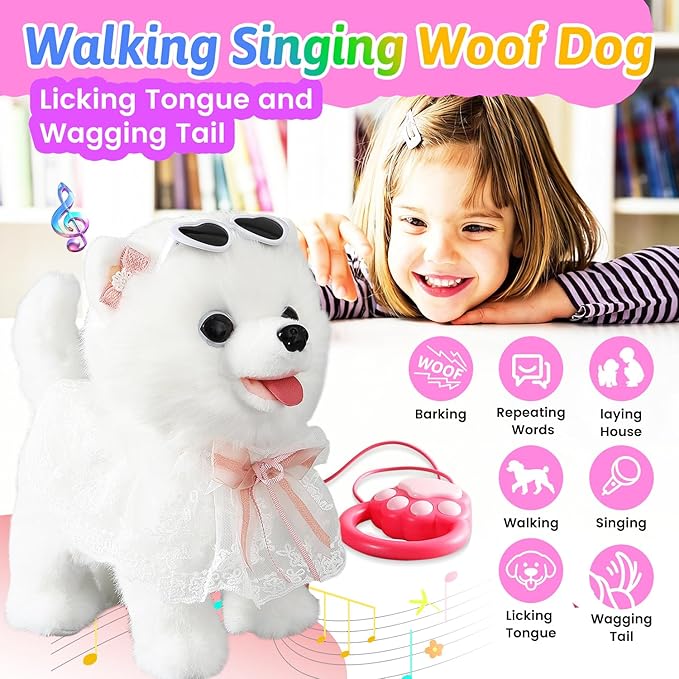 Marsjoy Samoyed Walking Barking Dog for Kids Interactive Musical Puppy Robot Repeats What You Say, Realistic Licking Tongue Wagging Tail Remote Control Toddler Toys for Girls and Boys Birthday Gifts