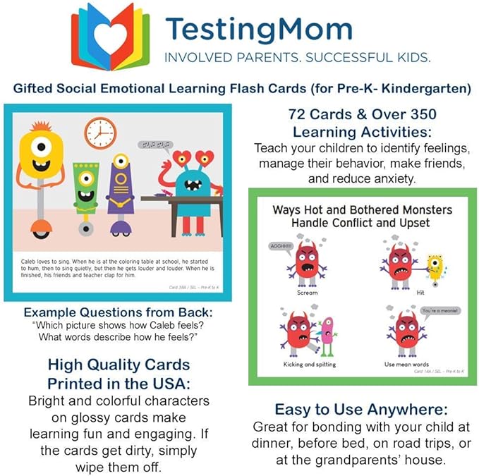 TestingMom.com Gifted Learning Flash Cards - Social Emotional Learning (SEL) for Pre-K and Kindergarten
