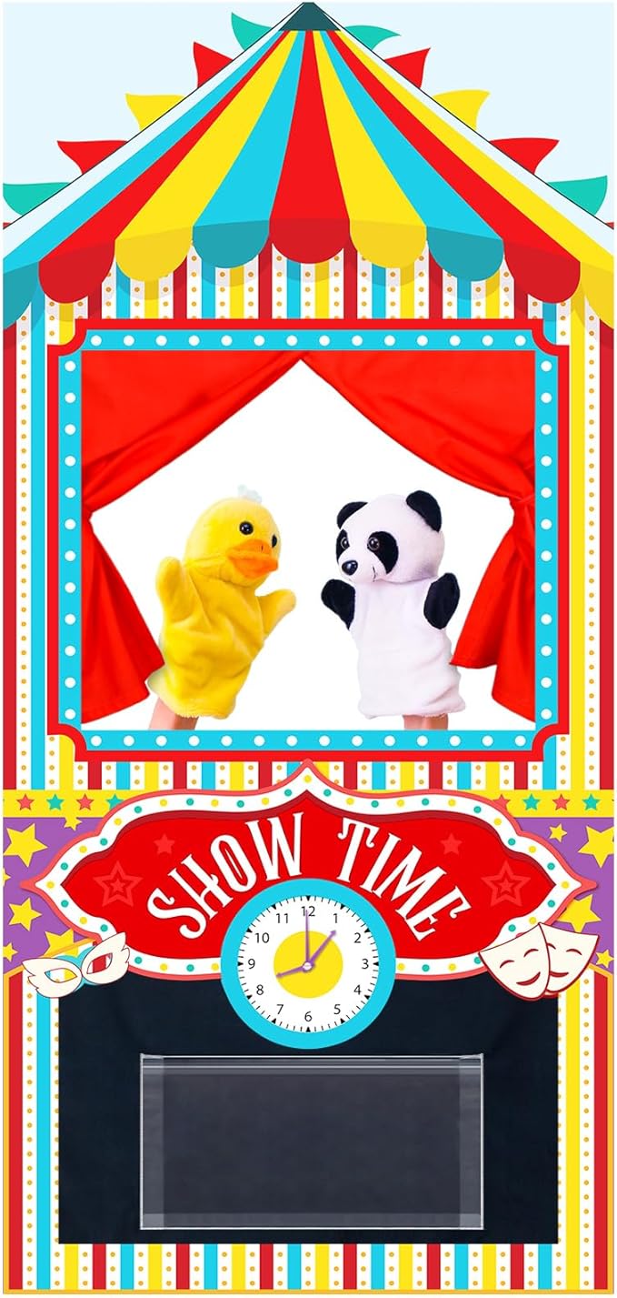 VitalCozy Doorway Puppet Theater with 2 Adjustable Rods Fits in Most Doorways 67 x 31 Inch Foldable Hanging Puppet Show Theater for Christmas Holiday Home (Circus Style)