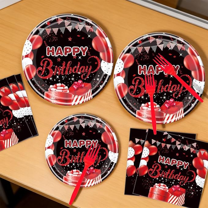 Red and Black Birthday Party Tableware Supplies Set Red Party Confetti Sprinkles Happy Birthday Party Decorations