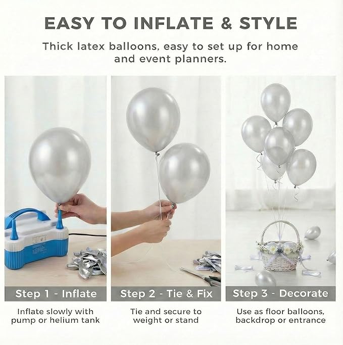 LovesTown 110PCS Silver Balloons, Silver Latex Balloon for Birthday Baby Shower Graduation Engagement Anniversary Wedding Party Supplies Garland Arch Decoration,12 Inches