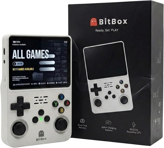 BitBox R36S ArkOs Authentic Retro Handheld Arcade Console - Built-in 20,000 Games & 64GB, 3.5 Inch IPS Screen, Ready to Play! (White)