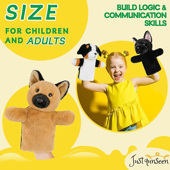 Dog Hand Puppet Plush Toy for Kids Toddlers Educational Animal Puppet for Storytelling Pretend Play Birthday German Shepherd