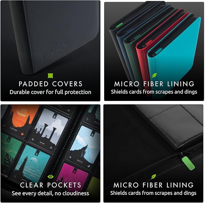 Vault X 9 Pocket Trading Card Zip Binder, 360 Cards, Premium Exo-Tec Album Material, 20 Side-Loading Pages, Folder for Collectible Games, Sports, TCG (Black)