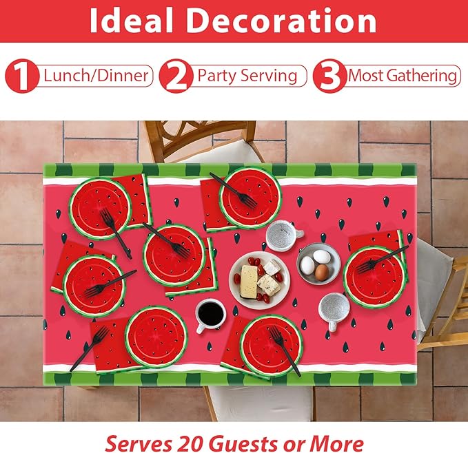 gisgfim 20 Guests Watermelon Party Supplies Watermelon Party Plates Tableware Set Children's Melon Decorations Favors Disposable 7-Inch Plates Napkin Tablecloths for Summer Melon Birthday Baby Shower