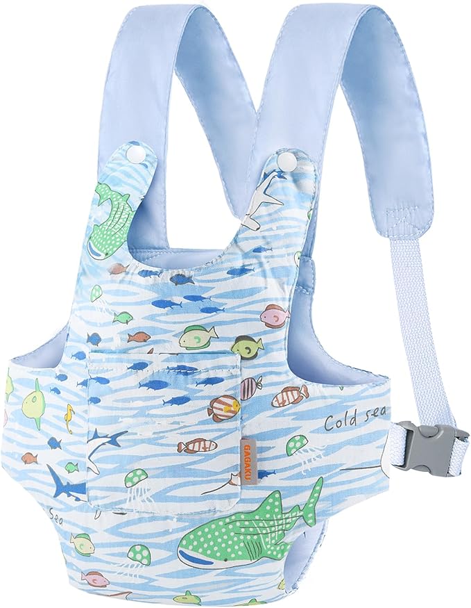 GAGAKU Toy Baby Dolls Carrier for Kids, Reborn Baby Doll Carrier Accessories for Toddlers & Girls - Blue - Fish Pattern