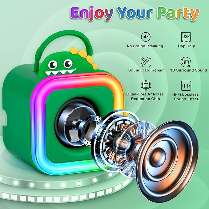 Mini Karaoke Machine for Kids with 2 Wireless Microphones - Toys Gift for Boys Girls Ages 4, 5, 6, 7, 8, 9,10,11,12+Year Old - Christmas, Birthday, Party Singing Gift (Green)
