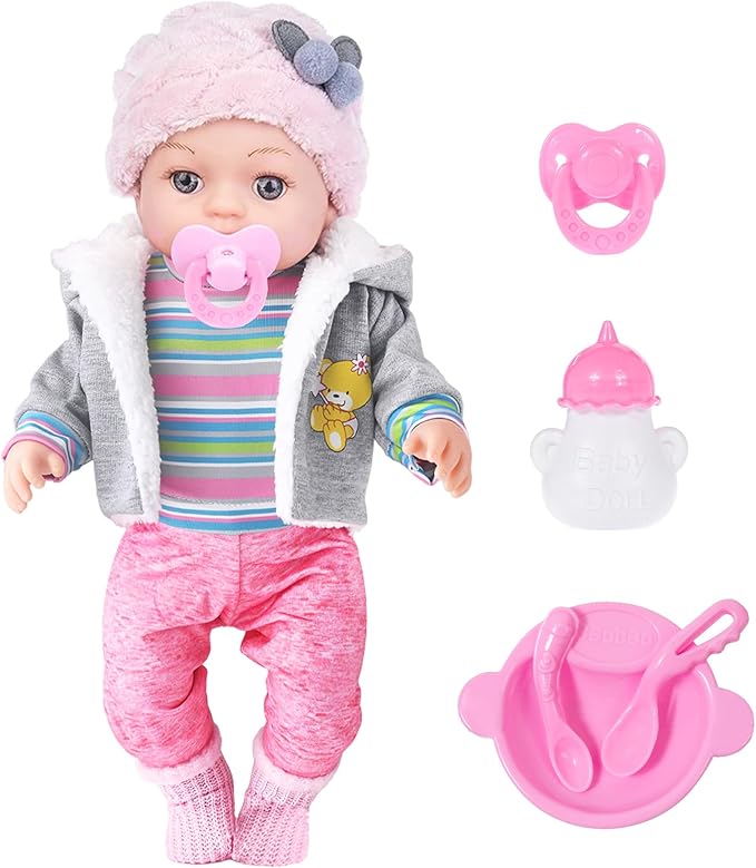 12 Inch Realistic Baby Doll with Outfits & Feeding Accessories - Lifelike Baby Doll with Pacifier, Bottle & Feeding Set, Ideal Gift for Toddler Girls Age 3+