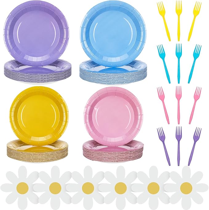 Zhehao Blue Dog Birthday Decoration Set Cartoon Animal Birthday Party Decoration Tableware Plates Daisy Napkins and Forks Blue Pink Cute Cartoon Theme Decorations, Party Decorations Supplies