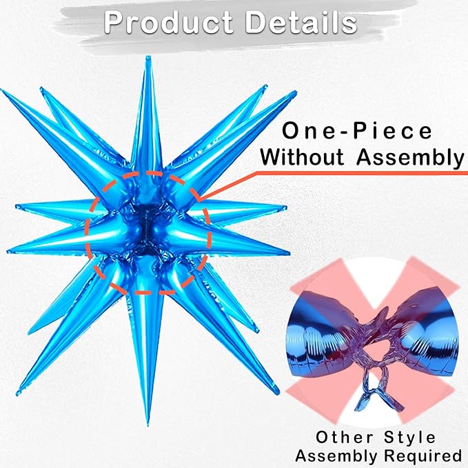 20 Pcs 27'22'Explosion Star Foil Balloons - 12 Point, Spike and Four Pointed Star Balloons for Party Supplies - Christmas, Birthday, Wedding & Photo Booth (Silver Blue)