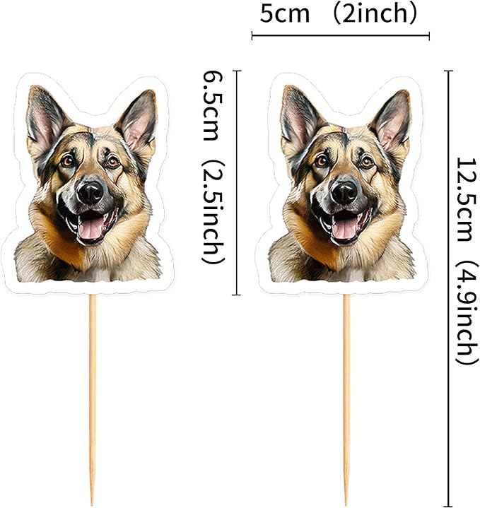 Ercadio 24 Pcs Pet Dog Puppy Cupcake Toppers Cute German Shepherd Dogs Cupcake Picks Puppy Birthday Party Pet Dog Party Cake Decorations
