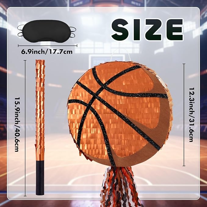 WERNNSAI Basketball Piñata - Basketball Piñata for Boys Kids Sports Birthday Party Decorations Sport Ball Birthday Games for Carnival Events Party Supplies with Blindfold and Bat
