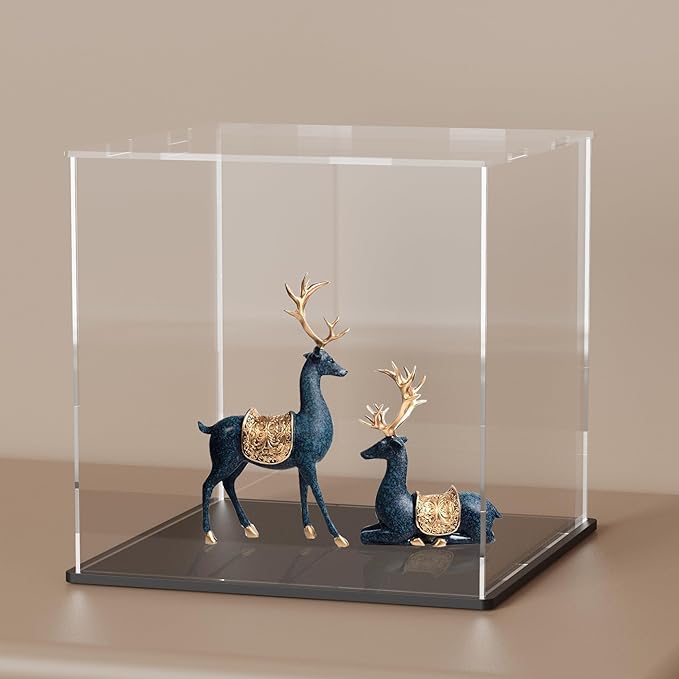 Acrylic Display Case With Black Base, 6 Inch Square Box for Showcase, Countertop Display With Lip for Collectibles, Toys, Home Organization (6x6x6 Inch)