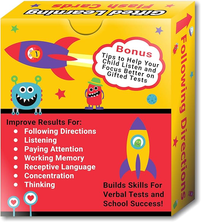 TestingMom.com Gifted Learning Flash Cards Following Directions for Pre-K to Kindergarten Educational Practice for CogAT, Iowa Test (ITBS), OLSAT, NYC Gifted and Talented, WPPSI, AABL