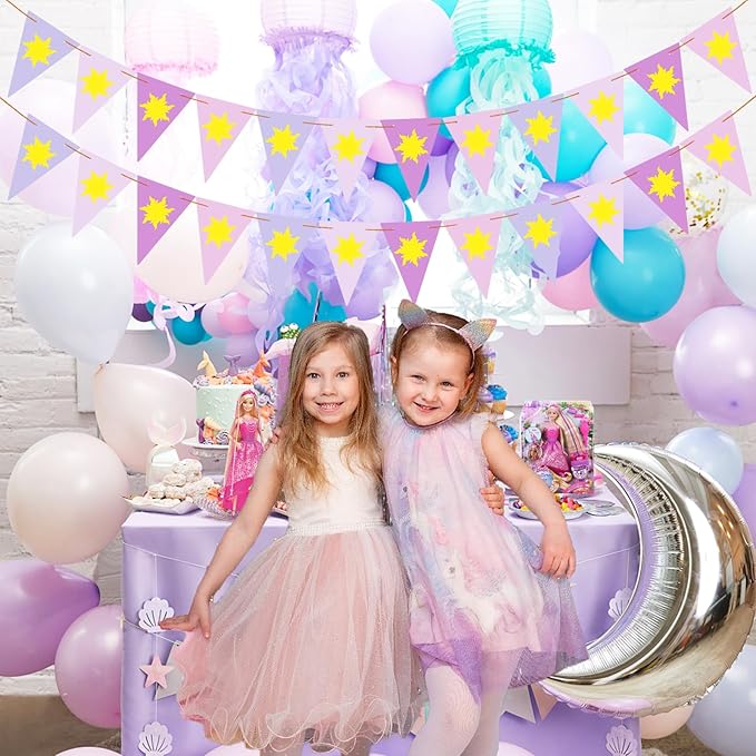 Purple Sun Flag Happy Birthday Banner - Purple Sun Bunting Birthday Banner Party Decoration Flag String Bunting Garland for Supplies Decor Wedding Lavender Photo Props
