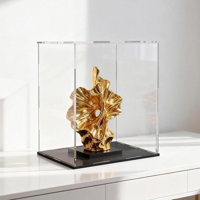 Acrylic Display Case, Clear Collectible Display Box with Matte Black Base, Dustproof Acrylic Showcase, Easy Self Assembly Storage Cases for Art Figurine, Trophy and Action Figures, 13 x 13 x 16 inch