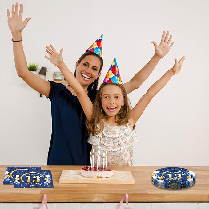 Happy Birthday Decorations for Boys13 Year Old Party Decorations Disposable Tableware Include 13th Birthday Plates and Napkins for Official Teenager 13th Birthday Party