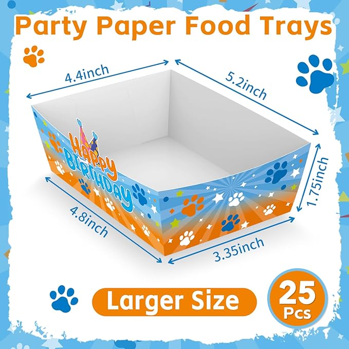 25Pcs Blue Dog Disposable Paper Food Trays for Blue Dog Theme Birthday Party Supplies Baby Shower Decorations