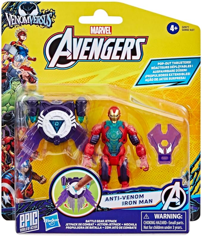 Marvel Avengers VenomVersus Epic World of Action Anti-Venom Iron Man Figure with Battle Gear Accessories, 4-Inch (10 cm) Super Hero Toys, Kids Ages 4+