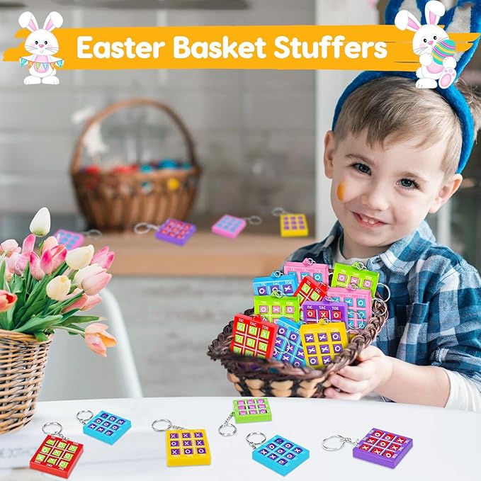 24PCS Tic Tac Toe Game Birthday Party Favors Goodie Bags Easter Basket Stuffers for Kids 4-8 8-12 Classroom Treasure Chest Carnival Prize Box Toys Bulk Keychain Pinata Filler Return Gifts for Girl Boy
