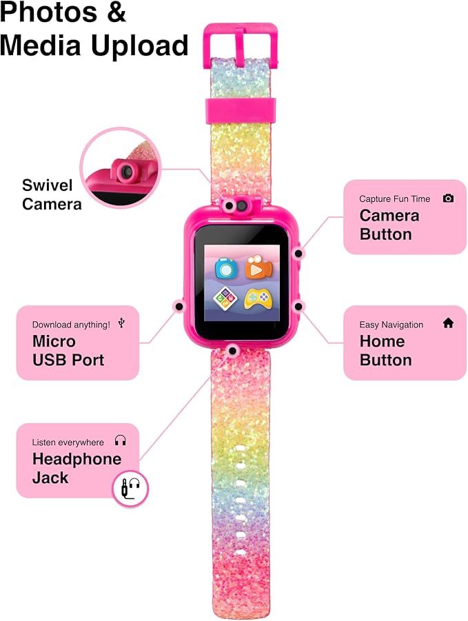 Playzoom Kids Smartwatch & Earbuds Set - Video Camera Selfies STEM Learning Educational Fun Games, MP3 Music Player Audio Books Touch Screen Sports Digital Watch Fun Gift for Kids Toddlers Boys Girls