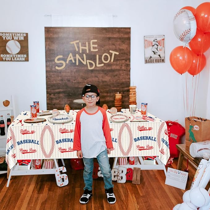 Baseball Party Supplies for 20 Guests - Home Run Plates, Napkins, Forks, Batter Up Tablecloth for Kids Boys Sports Theme Birthday Decorations, Event Game Day Party Decor