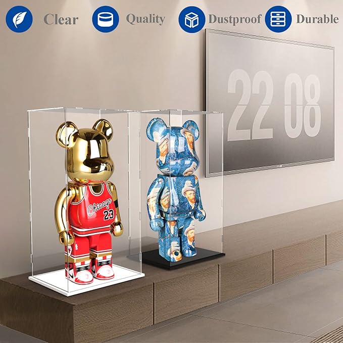 DuvinDD Acrylic Display Case for Large Collectibles, 29 inch Tall Clear Display Box for Doll Bearbrick 1000% Lego 10341 Dustproof Protective Showcase Assemble Acrylic Box with Black Base