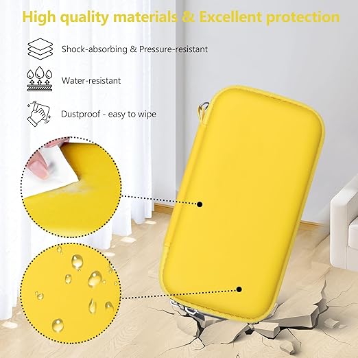 Supmay Hard Travel Case for My Arcade Pac Man Pocket Player Handheld Game Console, Portable Video Game System Handheld Game Protection Case with Mesh Pocket for Batteries and USB-C Cable, Yellow