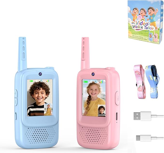 Kid Walkie Talkies for Kids 2 Pack, Long Range Rechargeable Walkie Talkies for Kids with LCD Screen & Earpieces, for Outdoor Adventures, Camping, Hiking, Birthday