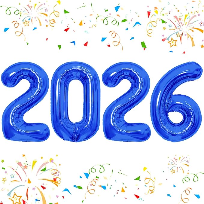 KALOR 42 Inch 2026 Dark Blue Foil Mylar Number Balloons, 2026 New Years Decorations for 2026 Happy New Year Eve and Graduations Party Supplies