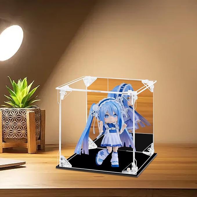 Acrylic Display Case for Collectibles Assemble Clear Acrylic Display Box with Mirrored Back, Alternative Glass Case for Action Figures Lego Model Doll Toys Display (6x6x6 inch, 15x15x15cm)