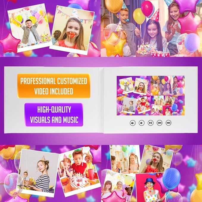 Personalized Video Card for Kids Birthday – Custom Slideshow Gift from Your Photos – 7” Digital Display, 256MB Memory, Rechargeable Battery, Create Cherished Memories