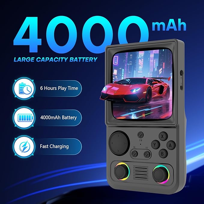 R36TMAX Retro Handheld Game Console, Retro Gaming Console with 4.0 Inch 720x720 IPS Screen, Portable Handheld Linux System, 4000mAh Battery (Charcoal Gray-64GB)
