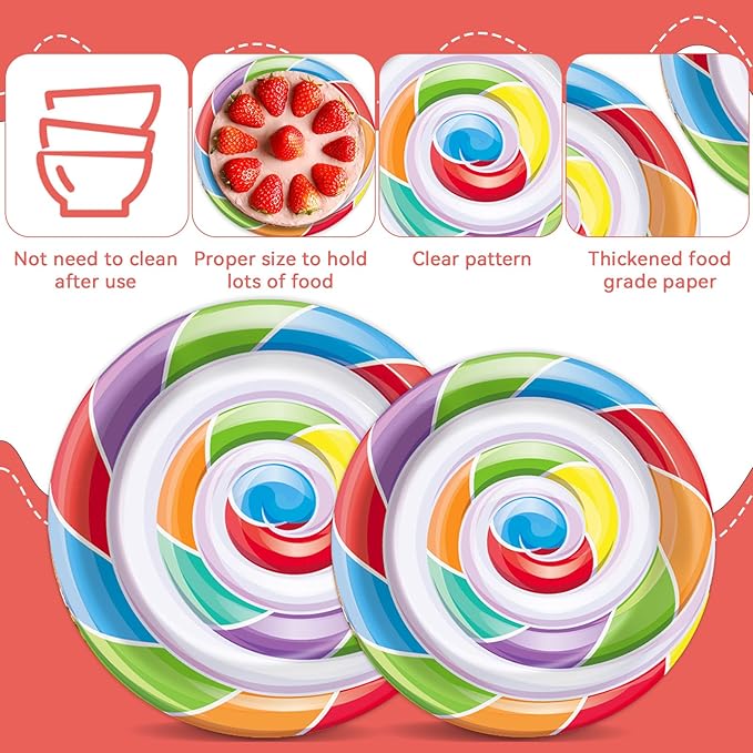 96pcs Candyland Party Supplies for 24 Guests Sweet Candy Tableware Set Lollipop Plates Napkins Dinnerware Table Decorations for Birthday Pink Donut Party Favors