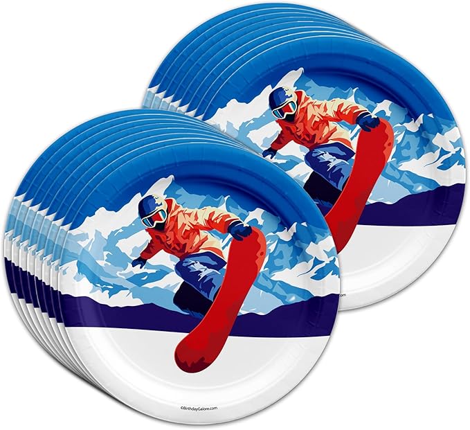 Snowboarding Birthday Party Supplies Set Plates Napkins Cups Tableware Kit for 16