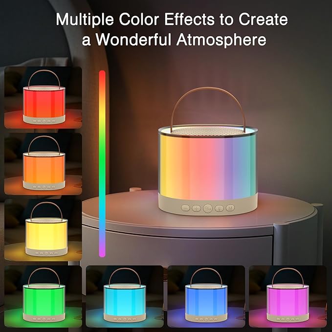 ORIA Mini Karaoke Machine, Bluetooth Karaoke Speaker with 2 Wireless Microphones, Wireless Karaoke Singing Machine with 5 Voice Changer, LED Colorful Lights, for Adults Kids Home Party
