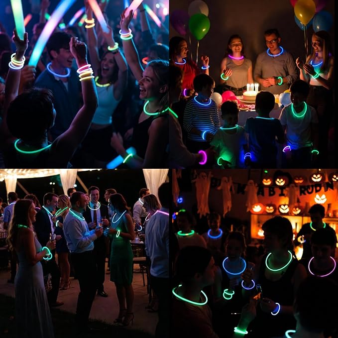 100PCS Glow Sticks Bulk Party Pack, Halloween Glow Sticks For Kids Camping, Glow In The Dark Sticks,8” Glow Party Supplies Bracelets with Connectors