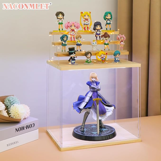 Clear Acrylic Display Case for Figure with Led Light,6 Tier Display Stand Funko Pop Display Box,Dustproof Protection Display case for Collectibles(Small 6 Tier-W*D*H-15.7"x12.6"x16.5"inches)