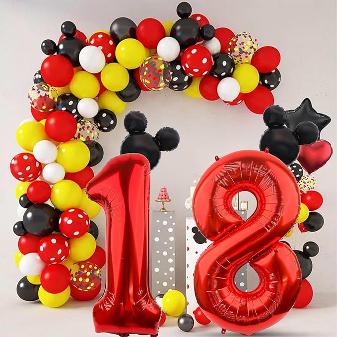 Mouse Number 8 Balloon 40 Inch Red Number 8 Balloon Mini Mouse Head Balloon for 8th Birthday Party, Black Red Large Number 8 Foil Balloon for Baby Shower Anniversary Supplies Decorations