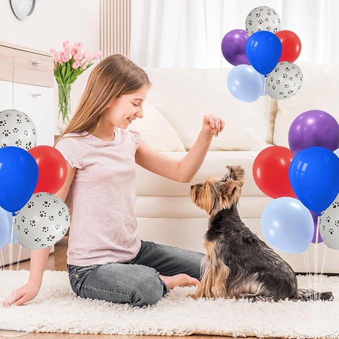 Dog Birthday Party Decorations Balloon Stand Kit with Blue Red and Puppy Paw Balloons (Puppy paw set4)