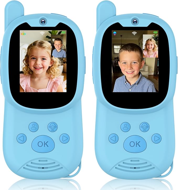 Video Walkie Talkies for Kids, Handheld 2 Pack Rechargeable Video Intercom Kids Walkies Talkies, Indoor Outdoor Toys for Family Games, Outside, Camping, Hiking for Boys Girls Ages 3-12 (Blue+Blue)